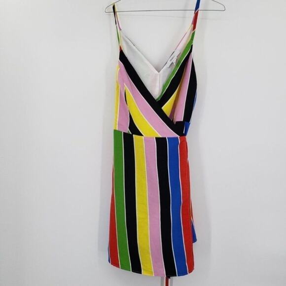 FOREVER 21 Rainbow Striped Wrap Dress Womens Size 0 Summer Colorful - Picture 1 of 3